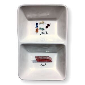 Rae Dunn 2017 OG Graphic Office Divided Two Compartment Dish Organizer White